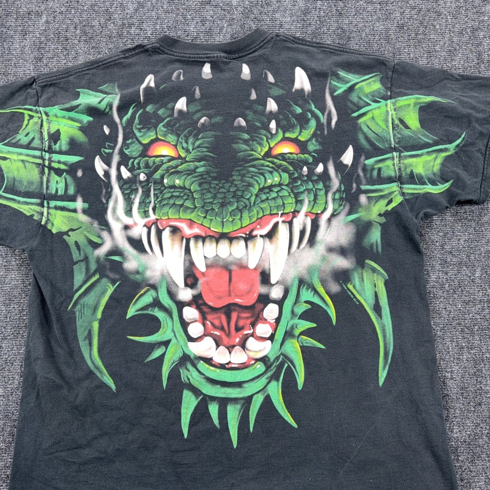 Liquid Blue AOP Dragon Graphic T-Shirt 1996 Vintage Double Sided Black XL Mens - Picture 7 of 9